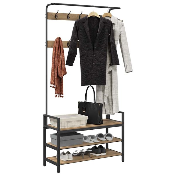 vidaXL Kab&aacute;thorog polcokkal Artisan t&ouml;lgy 95 x 34 x 184 cm Faanyag