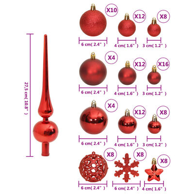 vidaXL 111 részes piros polisztirol karácsonyi gömb szett