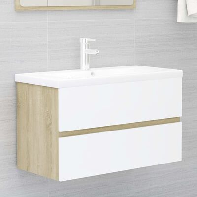 vidaXL fehér-sonoma színű forgácslap fürdőszobai bútorszett