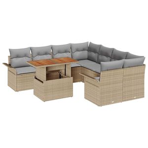 vidaXL Kerti Kanap&eacute; Szett t&aacute;rol&oacute;val 9 pcs B&eacute;zs Poli rattan