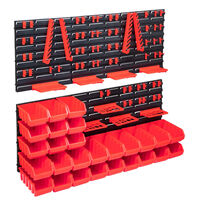 vidaXL 103 darabos piros és fekete tárolódoboz szett fali panelekkel
