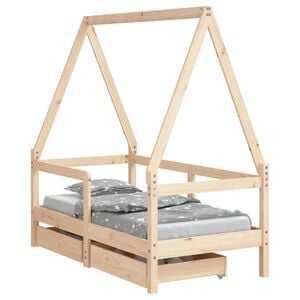 vidaXL t&ouml;m&ouml;r fenyőfa gyerek&aacute;gykeret fi&oacute;kokkal 70 x 140 cm