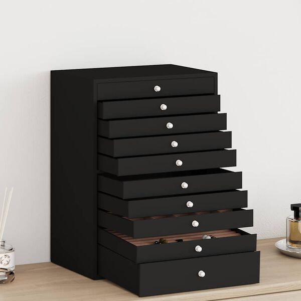 vidaXL 10 rétegű ékszerdoboz óratartókkal, fekete, 29 x 20,5 x 40,5 cm