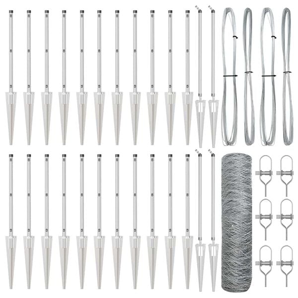 vidaXL Kerítés oszlopokkal Ezüst 0.5 x 50 m PVC-bevonatos acél