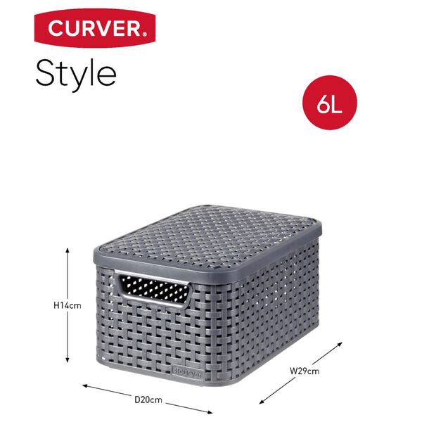 Curver Style 3 db S-es m&eacute;retű antracitsz&uuml;rke t&aacute;rol&oacute;doboz fed&eacute;llel 6 L