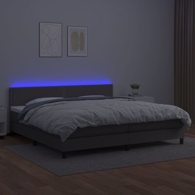 vidaXL szürke műbőr rugós ágy matraccal és LED-del 200x200 cm