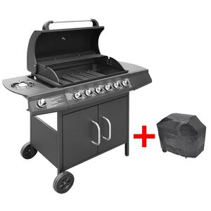 vidaXL fekete g&aacute;z grills&uuml;tő 6+1 főzőfel&uuml;lettel