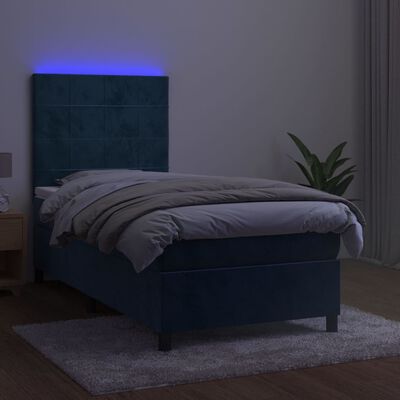 vidaXL sötétkék bársony rugós és LED-es ágy matraccal 80 x 200 cm