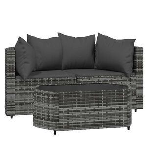 vidaXL 3 r&eacute;szes sz&uuml;rke polyrattan kerti &uuml;lőgarnit&uacute;ra p&aacute;rn&aacute;kkal