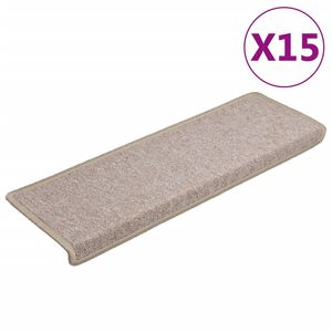 vidaXL 15 db l&eacute;pcsőszőnyeg 65 x 21 x 4 cm b&eacute;zs t&eacute;glalap alak&uacute; sz&eacute;llel