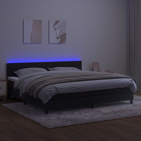 vidaXL fekete bársony rugós és LED-es ágy matraccal 200x200 cm