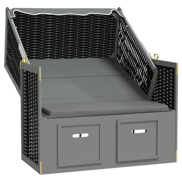 vidaXL antracitsz&uuml;rke/fekete polyrattan &eacute;s t&ouml;m&ouml;r fa strandsz&eacute;k tetővel