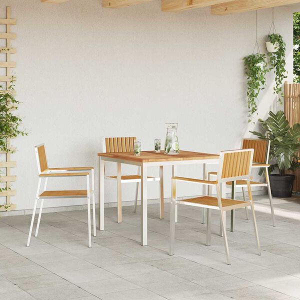 vidaXL K&uuml;lt&eacute;ri &eacute;tkező szett 5 pcs Barna T&ouml;m&ouml;r Teakfa