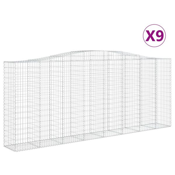 vidaXL 9 db íves horganyzott vas gabion kosár 400x50x160/180 cm