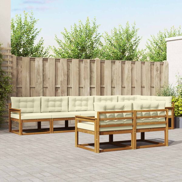 vidaXL K&uuml;lt&eacute;ri kanap&eacute; szett p&aacute;rn&aacute;val 8 pcs Term&eacute;szetes &eacute;s kr&eacute;msz&iacute;nű