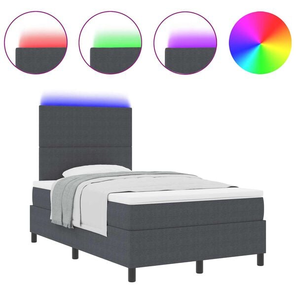 vidaXL LED Box Spring Ágy Sötétszürke és Fehér 120 x 200 cm