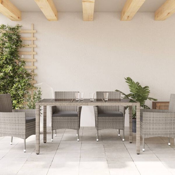 vidaXL szürke polyrattan és edzett üveg kerti asztal 150 x 90 x 75 cm