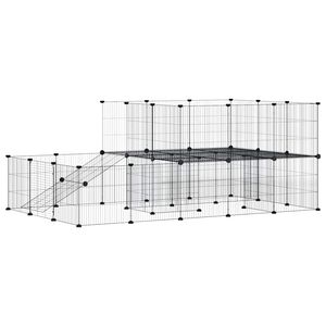 vidaXL 44 paneles fekete ac&eacute;l kis&aacute;llatketrec ajt&oacute;val 175 x 105 x 70 cm