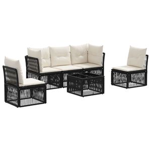 vidaXL Kerti Kanap&eacute; Szett 6 pcs Fekete polirattan