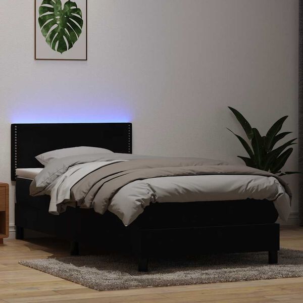 vidaXL fekete b&aacute;rsony rug&oacute;s &eacute;s LED-es &aacute;gy matraccal 90x210 cm
