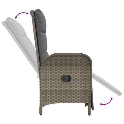 vidaXL 2 db szürke polyrattan dönthető kültéri szék párnával