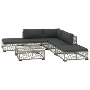 vidaXL 6-r&eacute;szes sz&uuml;rke polyrattan kerti b&uacute;torszett p&aacute;rn&aacute;kkal