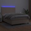 vidaXL cappuccino sz&iacute;nű műbőr rug&oacute;s &aacute;gy matraccal &eacute;s LED-del 140x200cm