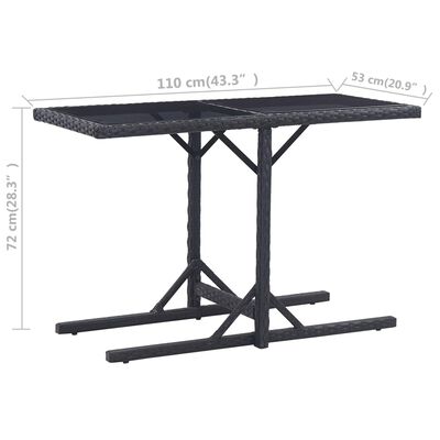 vidaXL fekete polyrattan és üveglapos kerti asztal 110 x 53 x 72 cm