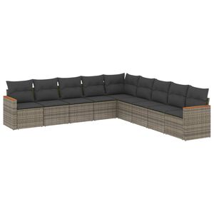 vidaXL 9 r&eacute;szes sz&uuml;rke polyrattan kerti &uuml;lőgarnit&uacute;ra p&aacute;rn&aacute;kkal
