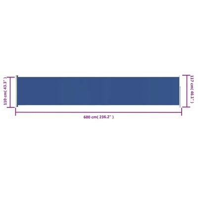 vidaXL kék behúzható oldalsó terasznapellenző 117 x 600 cm