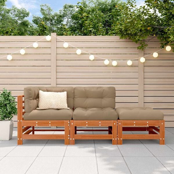 vidaXL Sarokkanap&eacute; egys&eacute;gek 3 Darab Viaszbarna T&ouml;m&ouml;r fenyő