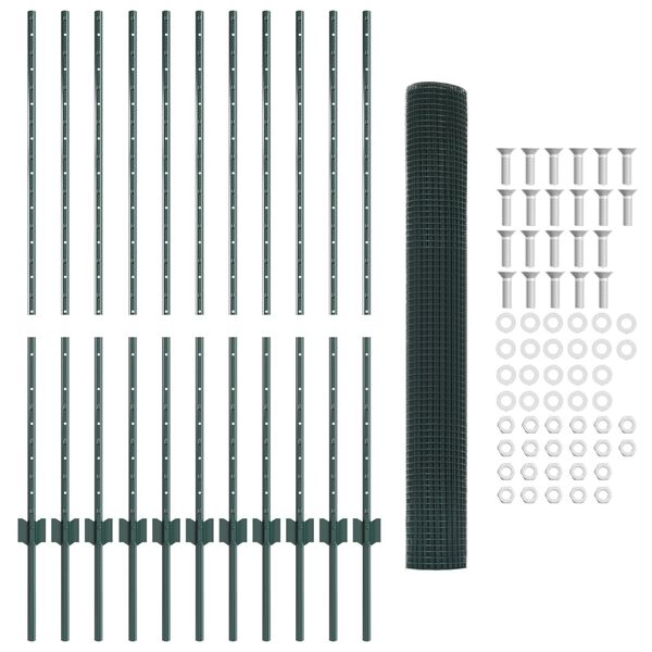 vidaXL Ker&iacute;t&eacute;s oszlopokkal Z&ouml;ld 1,2 x 25 m Ac&eacute;l &eacute;s PVC