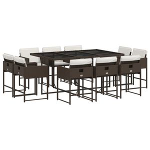 vidaXL 11 r&eacute;szes barna polyrattan kerti &uuml;lőgarnit&uacute;ra p&aacute;rn&aacute;kkal