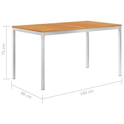 vidaXL tömör tíkfa és rozsdamentes acél kerti étkezőasztal 150x150x75cm