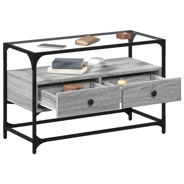 vidaXL sz&uuml;rke sonoma szerelt fa TV-szekr&eacute;ny &uuml;veglappal 80 x 35 x 51 cm