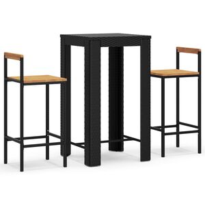 vidaXL 3 r&eacute;szes fekete polyrattan &eacute;s t&ouml;m&ouml;r ak&aacute;cfa kerti b&aacute;rszett