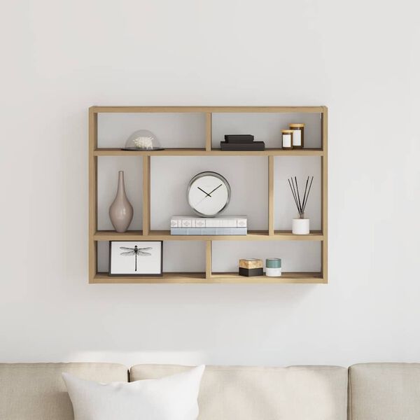 vidaXL k&eacute;zműves t&ouml;lgy sz&iacute;nű szerelt fa fali polc 75 x 16 x 55 cm