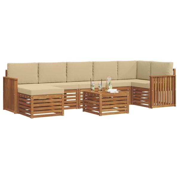 vidaXL Szegment&aacute;lt kanap&eacute; szett 8 pcs Term&eacute;szetes &eacute;s b&eacute;zs T&ouml;m&ouml;r Ak&aacute;cfa