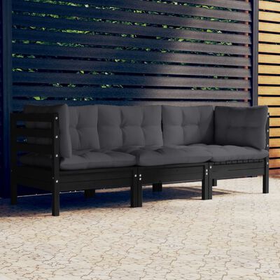 vidaXL 3 személyes tömör fenyőfa kerti kanapé antracitszürke párnákkal
