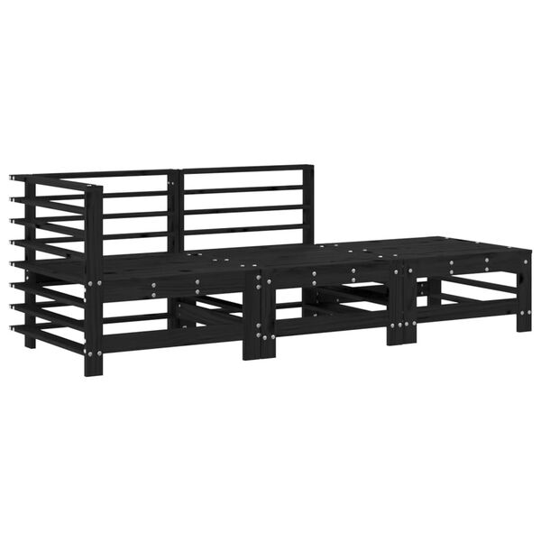 vidaXL 3 r&eacute;szes fekete t&ouml;m&ouml;r fa kerti &uuml;lőgarnit&uacute;ra p&aacute;rn&aacute;val