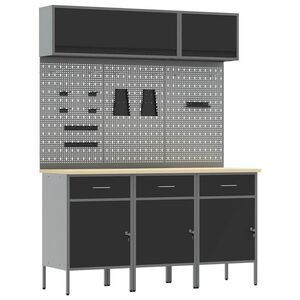 vidaXL Munkaszekr&eacute;ny K&eacute;szlet 8 pcs Fekete Porsz&oacute;rt Ac&eacute;l &eacute;s M&eacute;rn&ouml;ki Fa