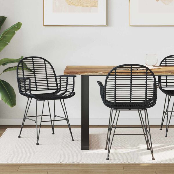 vidaXL &Eacute;tkezősz&eacute;k 2 pcs Fekete 44 x 44 x 74 cm Rattan &eacute;s Vas