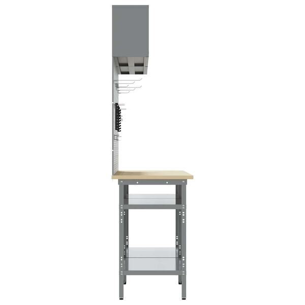 vidaXL Munkapad k&eacute;szlet polcokkal 8 pcs Piros &eacute;s Sz&uuml;rke Porsz&oacute;rt ac&eacute;l