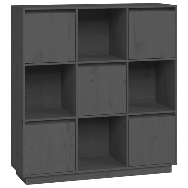 vidaXL szürke tömör fenyőfa magasszekrény 110,5x35x117 cm