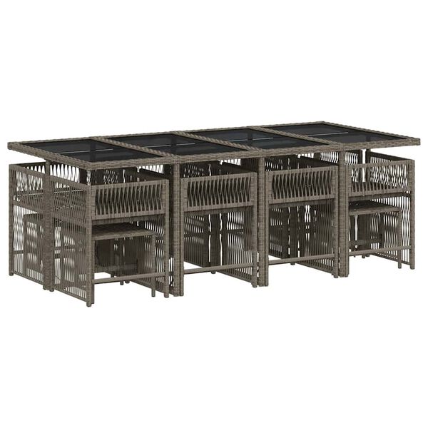 vidaXL 13 r&eacute;szes sz&uuml;rke polyrattan kerti &uuml;lőgarnit&uacute;ra p&aacute;rn&aacute;kkal