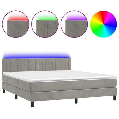 vidaXL világosszürke bársony rugós és LED-es ágy matraccal 160x200 cm