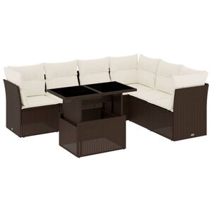 vidaXL 7 r&eacute;szes barna polyrattan kerti &uuml;lőgarnit&uacute;ra p&aacute;rn&aacute;kkal