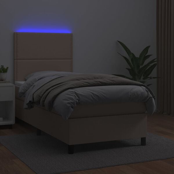 vidaXL cappuccino színű műbőr rugós ágy matraccal és LED-del 80x200 cm