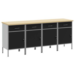 vidaXL Munkaszekr&eacute;ny fi&oacute;kkal 4 db Fekete &eacute;s Sz&uuml;rke 200 x 55 x 85 cm