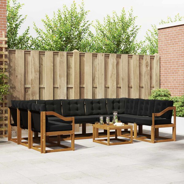 vidaXL K&uuml;lt&eacute;ri kanap&eacute; szett 10 pcs Term&eacute;szetes &eacute;s fekete T&ouml;m&ouml;r Ak&aacute;cfa